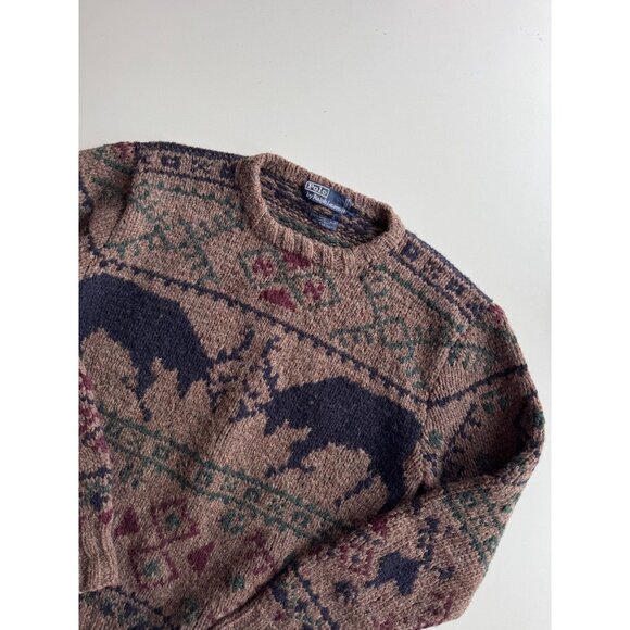 Men's POLO RALPH LAUREN Brown Reindeer Deer Wool Knit Handknit Sweater, Size S - Picture 4 of 10